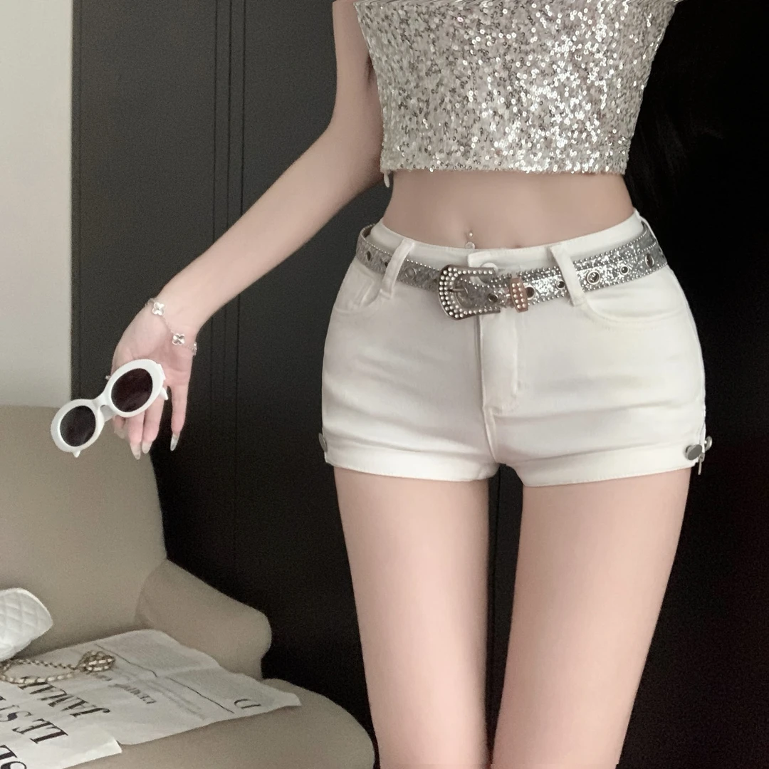 小牙私服【素雪丰形】自然丰胯牛仔短裤女设计感a字修身显瘦热裤