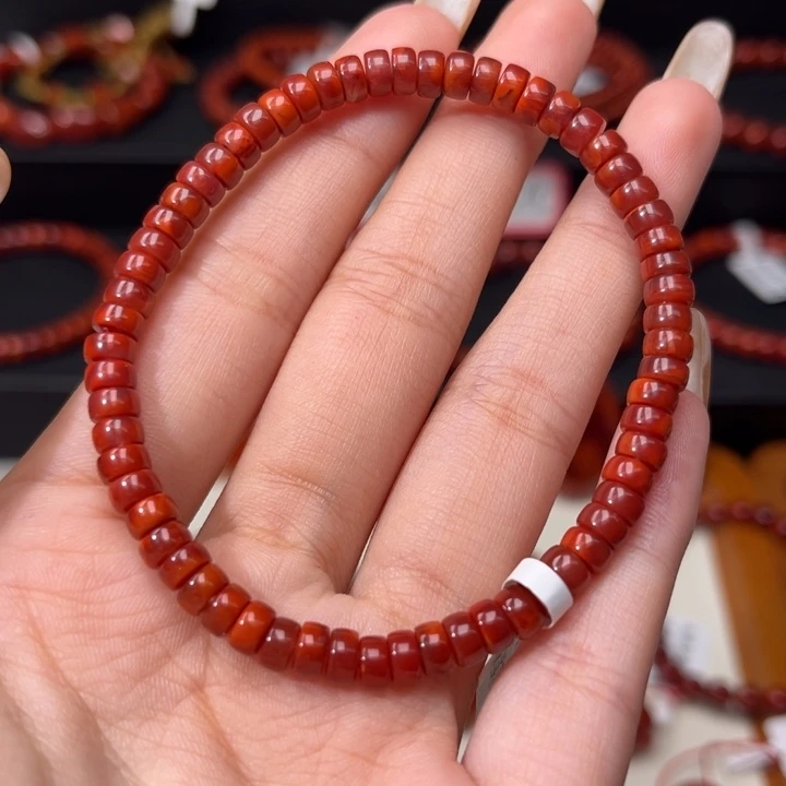 南红玛瑙未镶嵌手链牛血红精工直切药片5mm