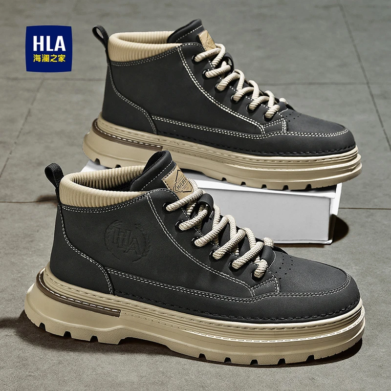 HLA/海澜之家高帮男鞋2025秋季新款爆款英伦马丁靴厚底正品工装靴