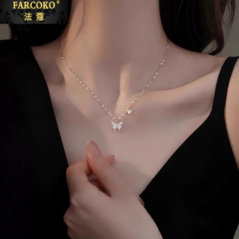 法蔻蝴蝶项链女款优雅经典锁骨链送女友老婆生日情人节礼物