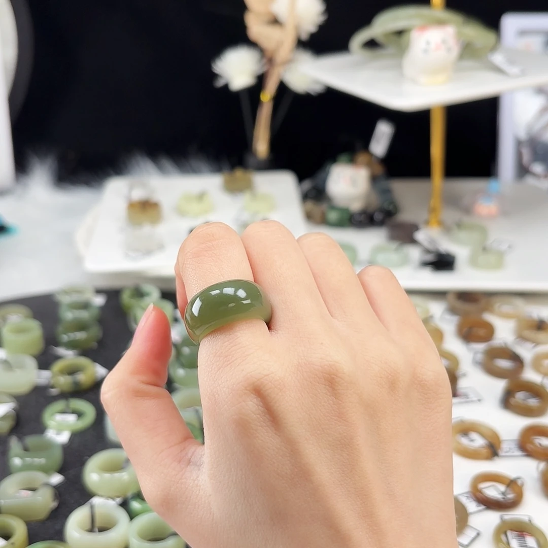 和田玉未镶嵌戒指P18冰透绿馒头17.3不退换