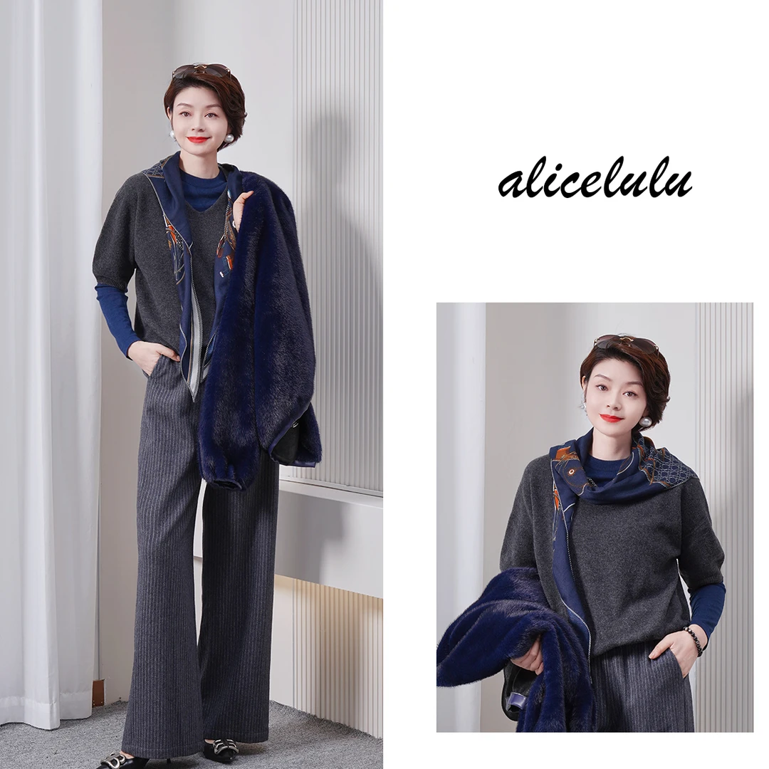 1 alicelulu V领慵懒风针织衫女气质羊毛纯色上衣 LSS241193Y
