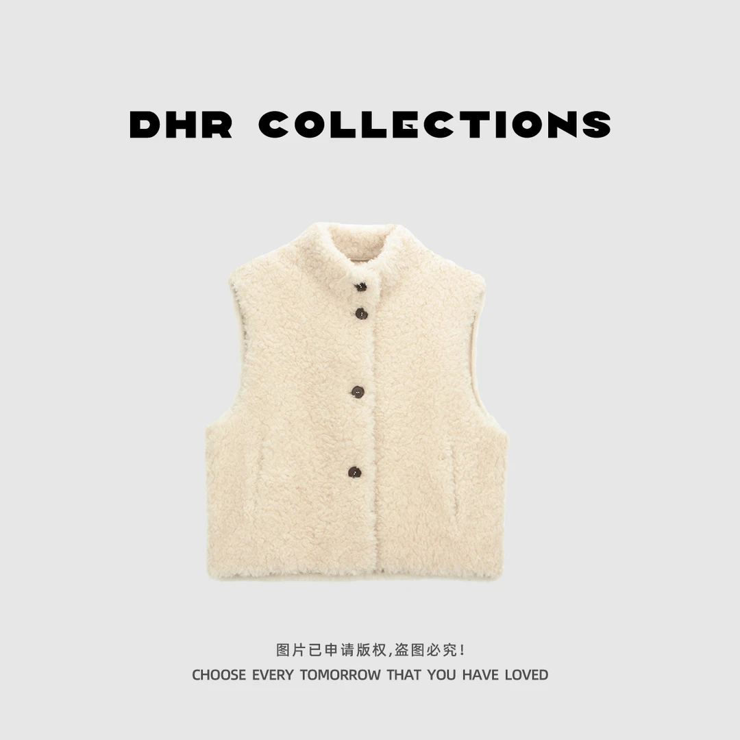 豆豆【皮草马甲】100%羊毛立领厚款开衫款单排扣草草马夹-257125QY