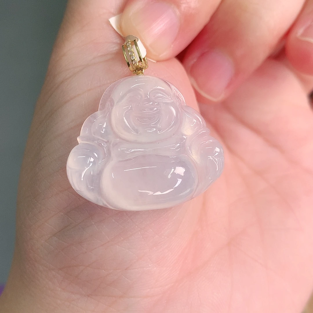 颈饰18K金镶嵌翡翠冰佛公23-27-6