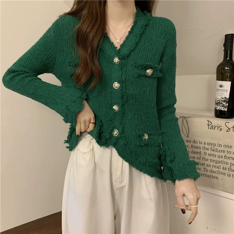 洋气复古菱格短款开衫显瘦小香风毛针织衫开衫复古