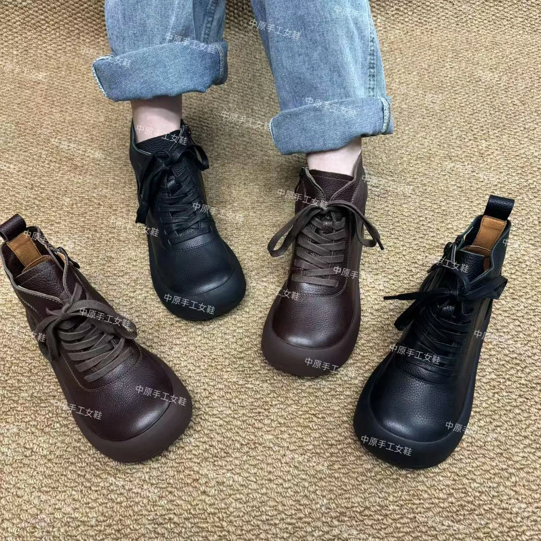 7716-22常规套筒平跟软底系带新款秋季复古休闲风百搭女靴