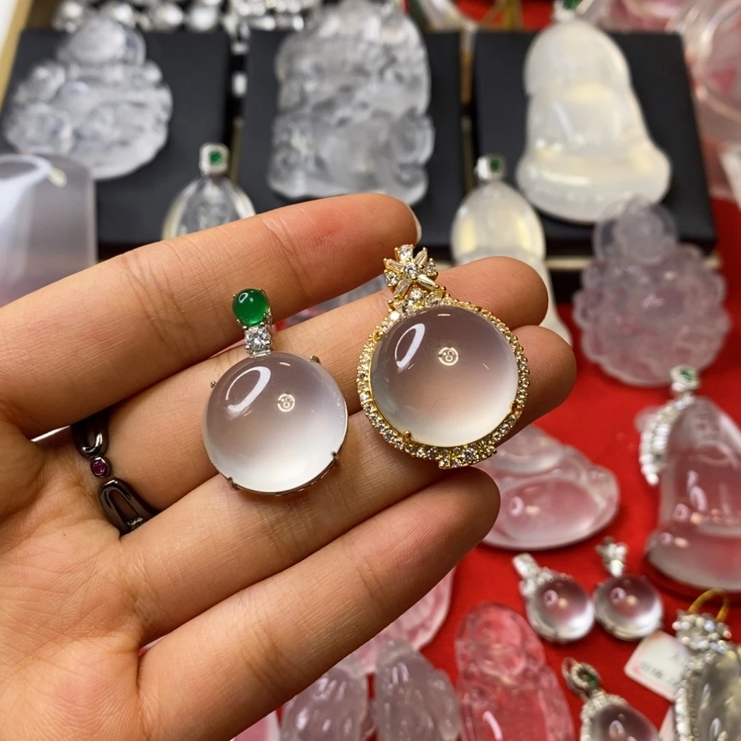 石英质玉银S925镶嵌吊坠