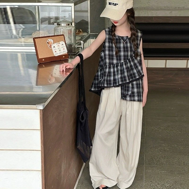 女童夏套装不规则短袖独特漂亮初中生夏日穿搭森女系阔腿裤中大童