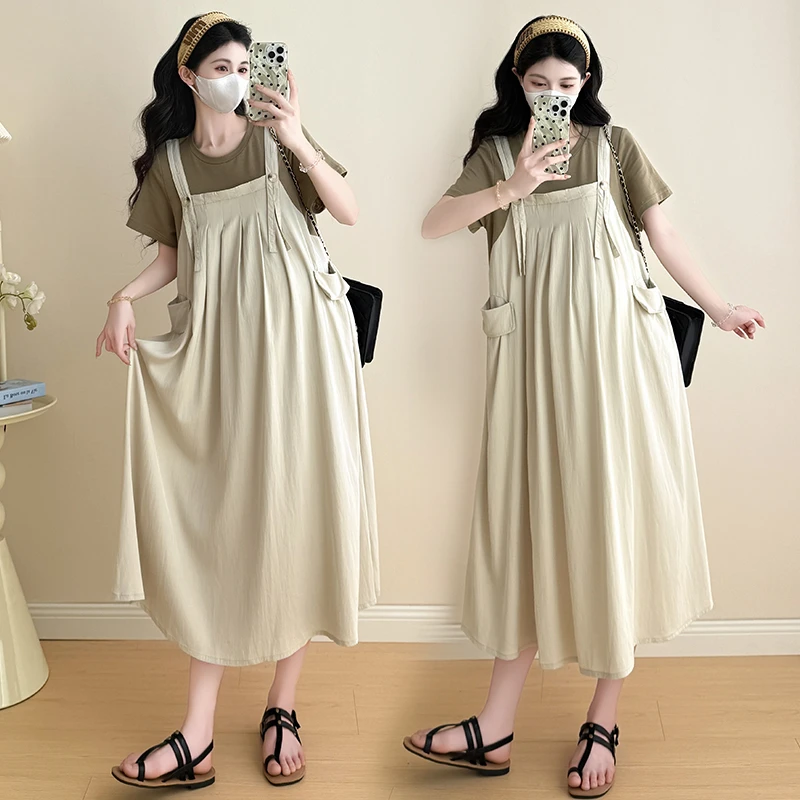 孕妇假两件宽松休闲遮肉慵懒风孕妇连衣裙夏季