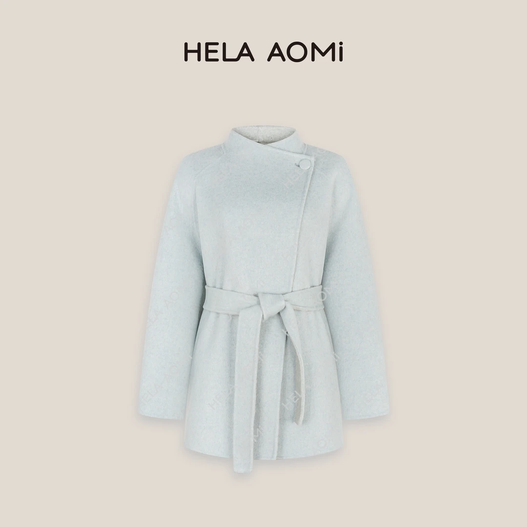 HELA AOMI“双面双穿”绵羊毛75%桑蚕丝莱赛尔羊驼毛大衣CY5DC55001