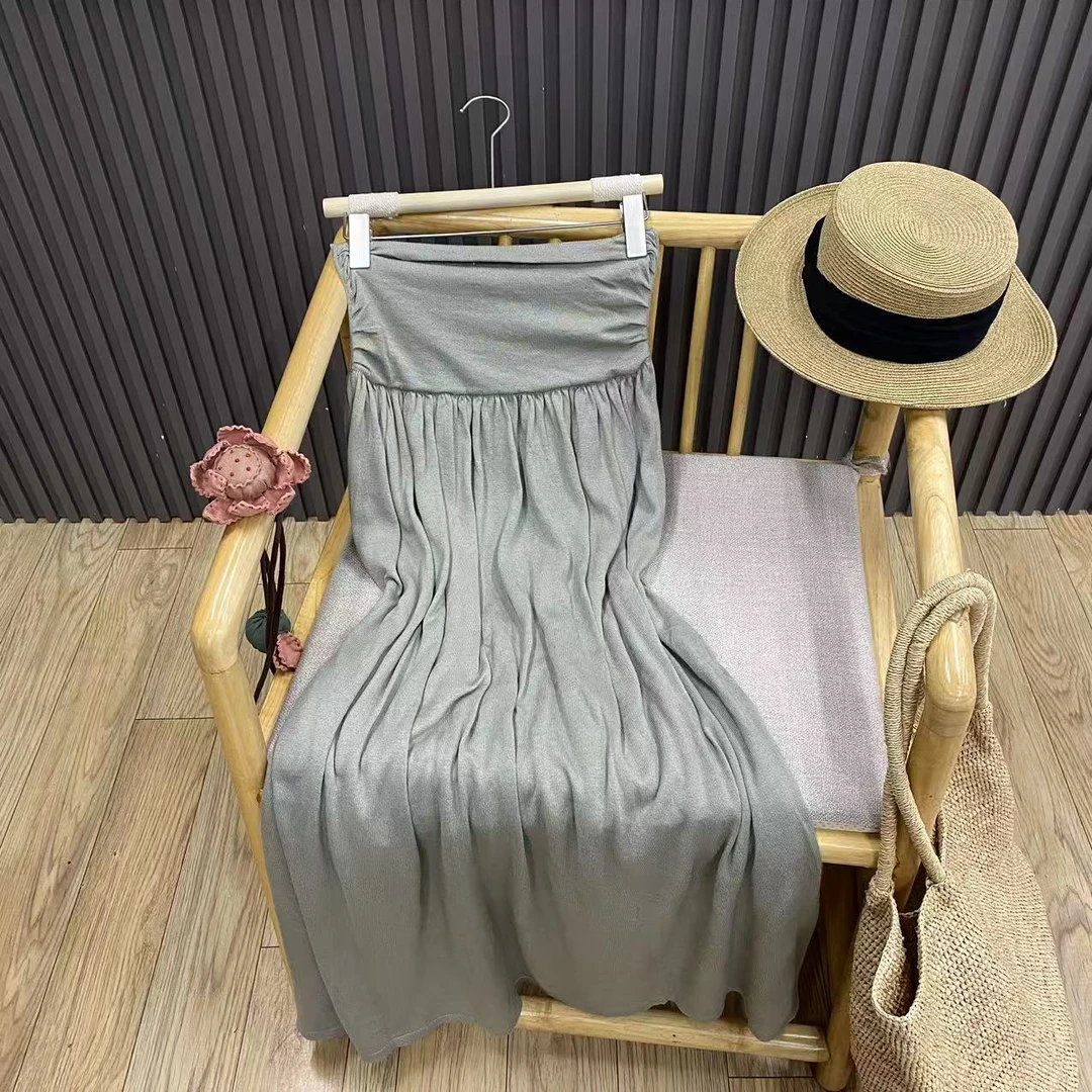 早秋高腰压褶垂感针织半身裙宽松百搭休闲显瘦慵懒风A字裙女Q2528