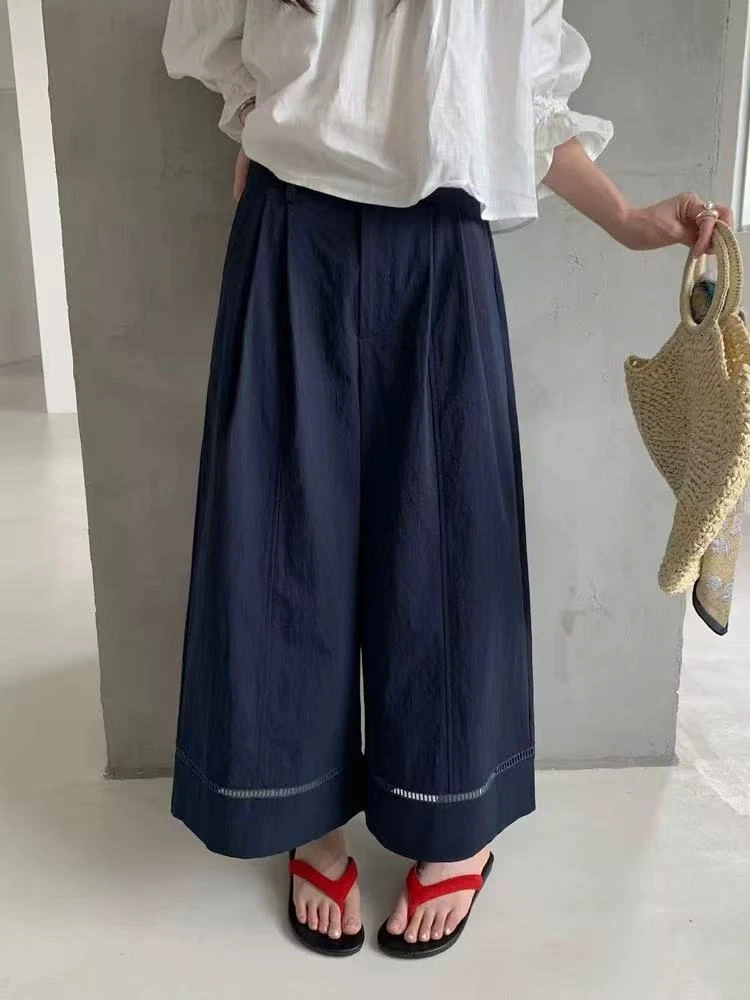 Datou 25066夏薄款时尚气质设计感九分阔腿裤