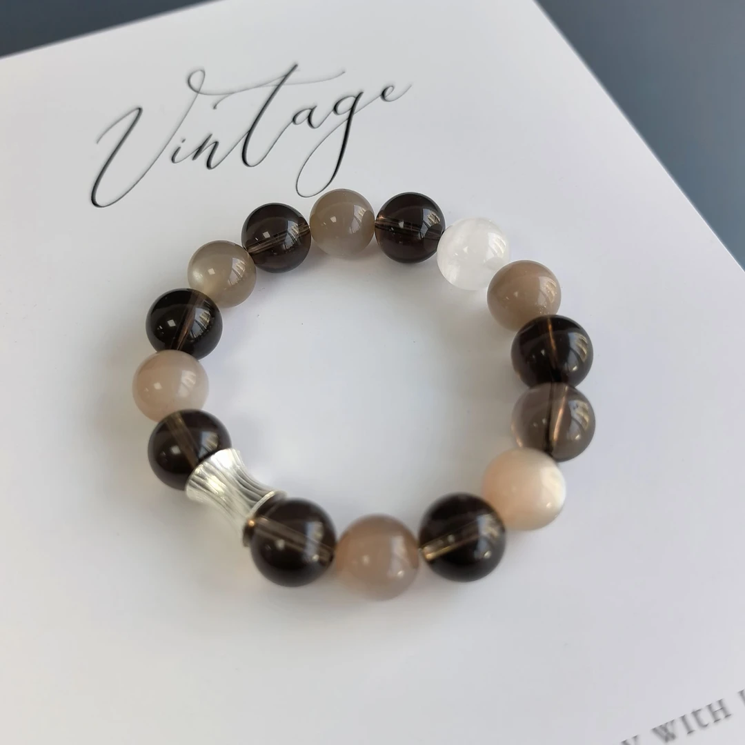 【冬季恋歌】天然茶水晶月光石手串手链12mmA228【多样性发一】