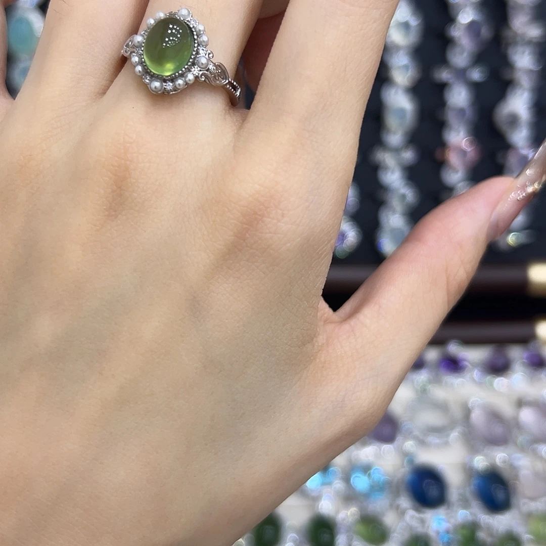 岫玉银S925镶嵌戒指