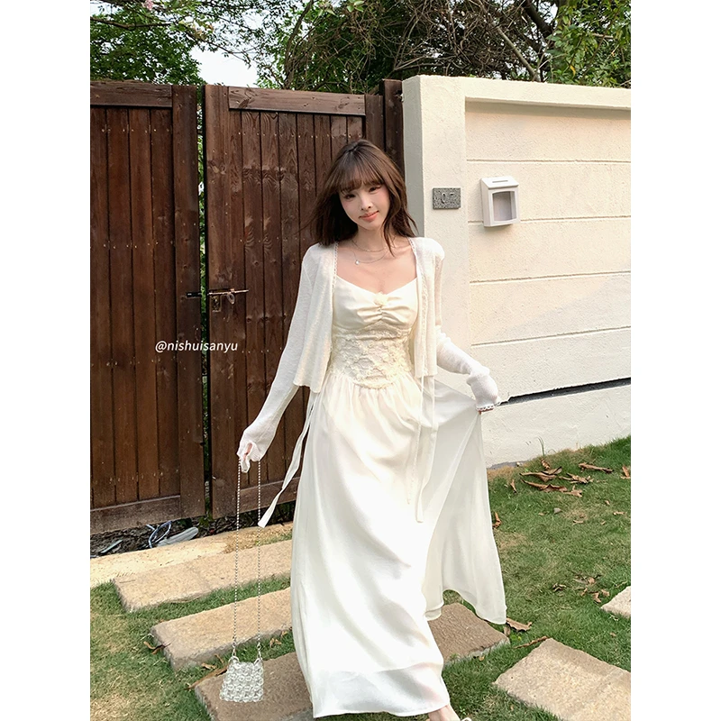 溺水三鱼【皎月清梦】夏季气质温柔风立体玫瑰花朵拼接设计感连衣裙