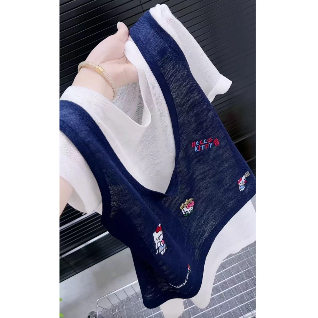 今年流行穿搭2025夏季新款温柔风卡通刺绣毛针织衫休闲短袖上衣