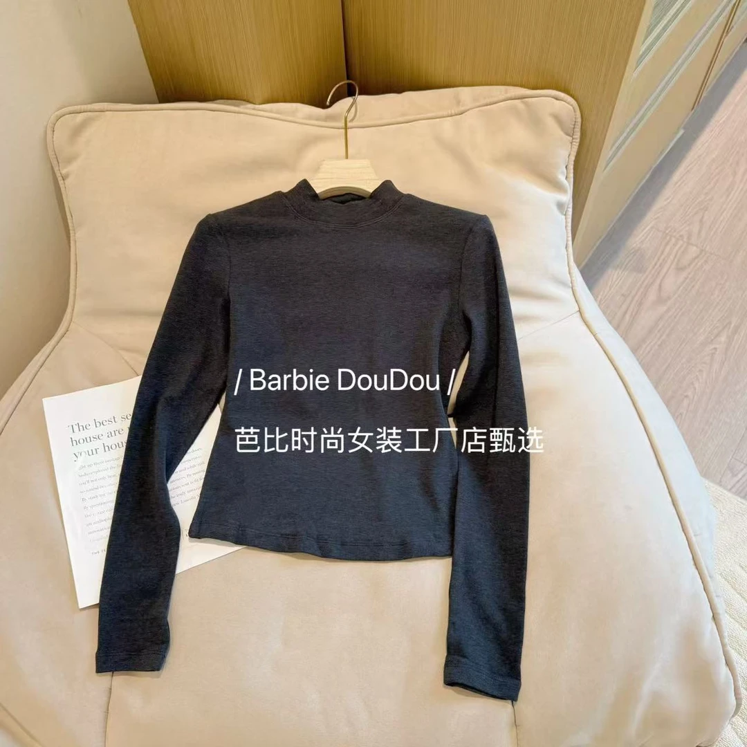 Barbie 辣酱【海盗】83002 秋冬显瘦半领厚款磨毛打底上衣长袖保暖