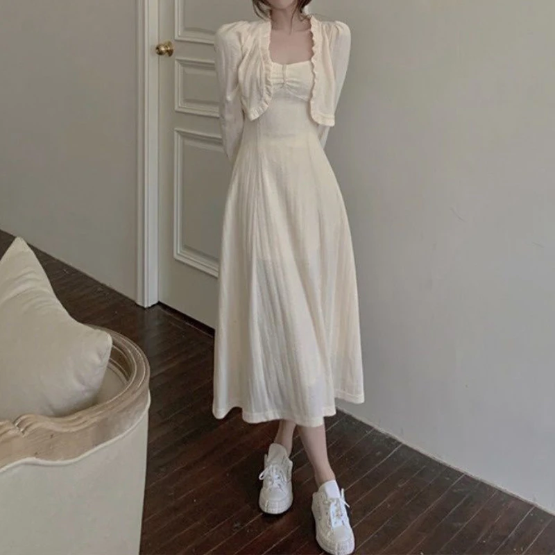 2025年法式温柔风开衫洋气减龄套装超仙甜美吊带连衣裙时尚两件套