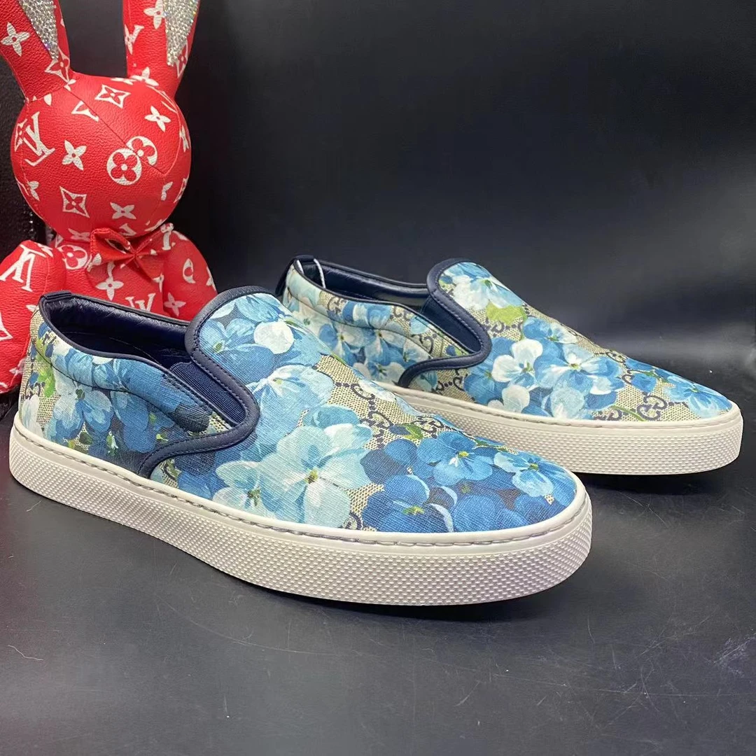 95新 GUCCI/古驰 【AO福利】41.5欧码 男士蓝色花卉一脚蹬板鞋ao236