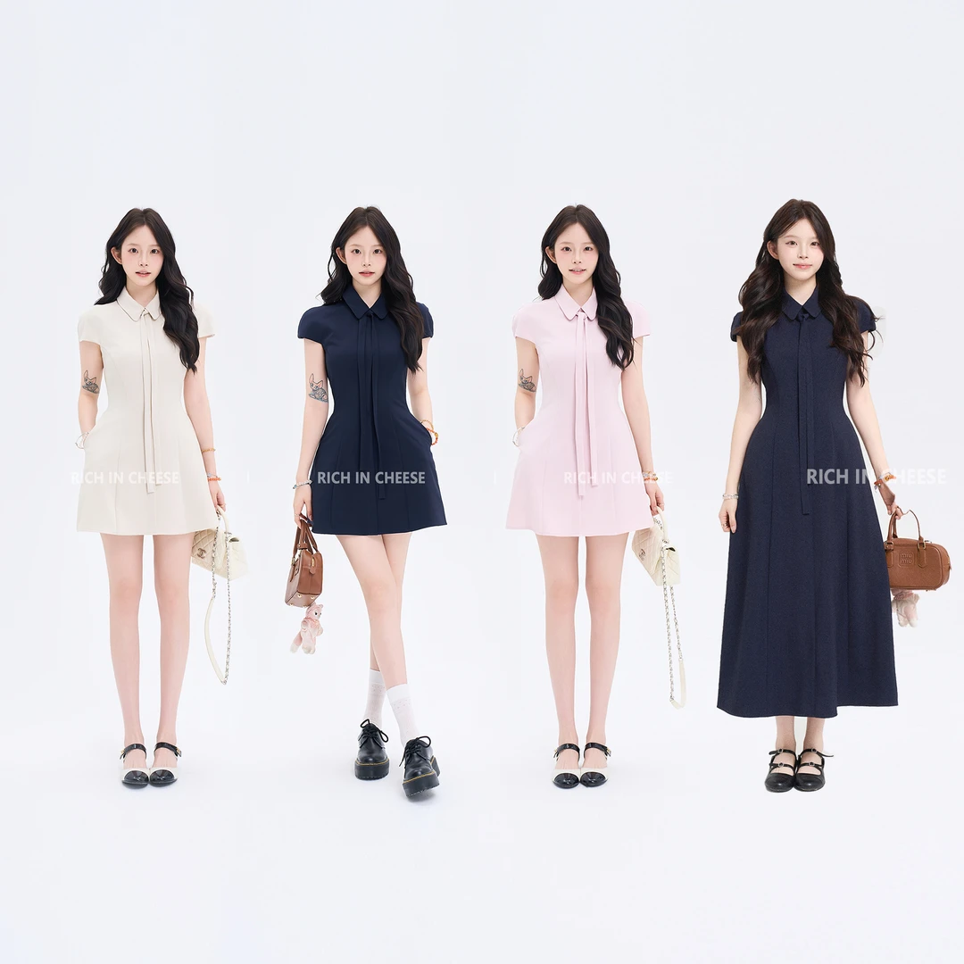 金川川 高智姐姐【部分现货】 千金高定连肩短袖绑带显瘦收腰连衣裙