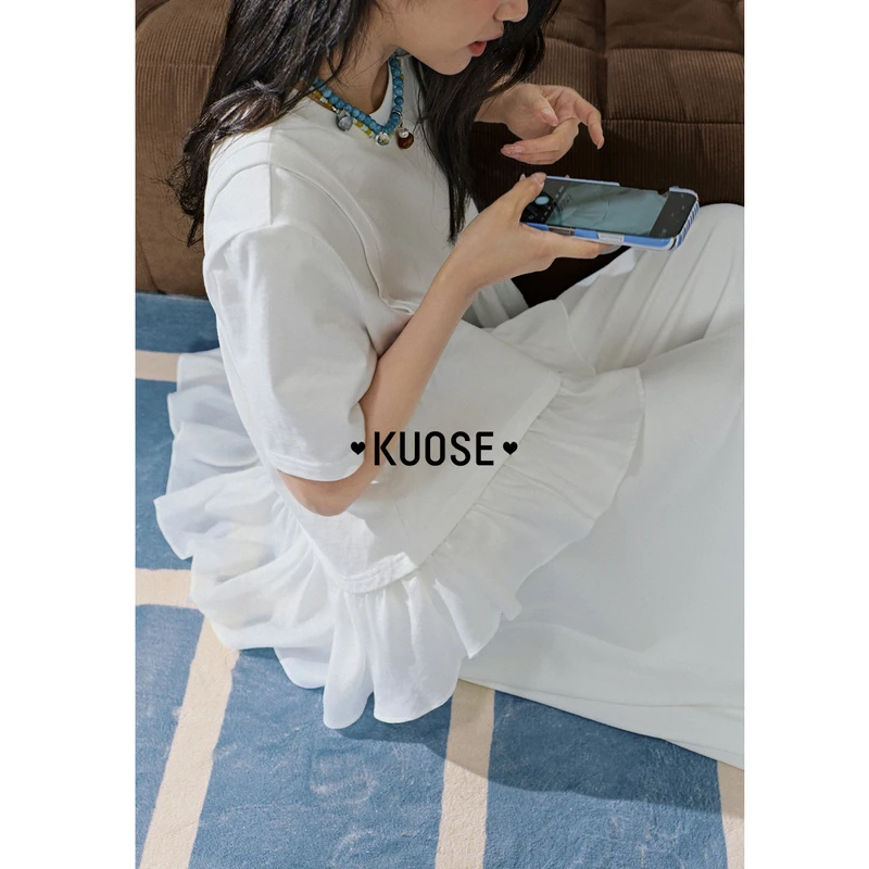 阔色假两件t恤短款宽松短袖25夏新小众设计感正肩半袖KSD2504006