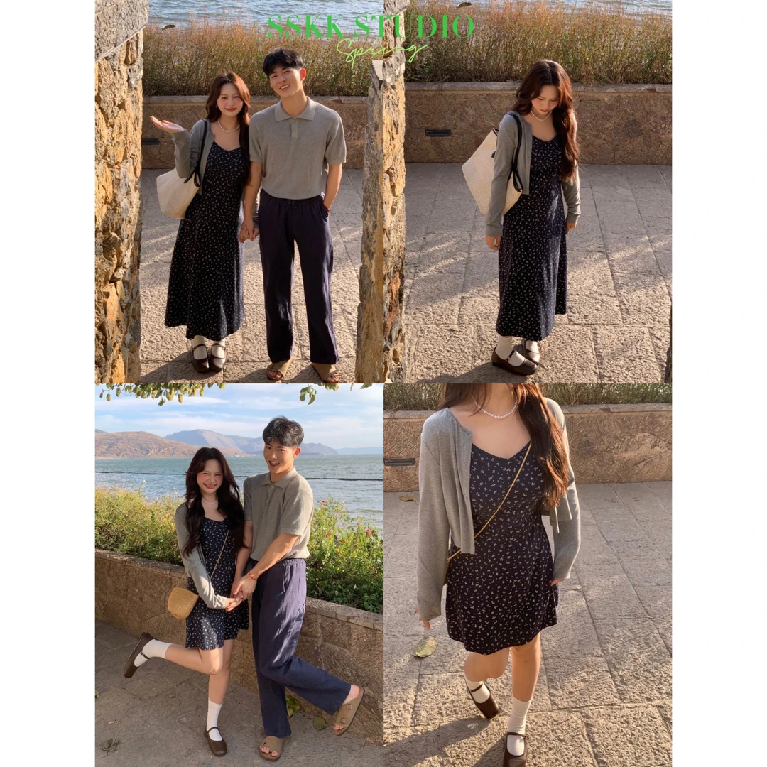 KMZY/KMZY山_山【松露千金】微胖mm韩系碎花吊带裙+开衫长短款套装