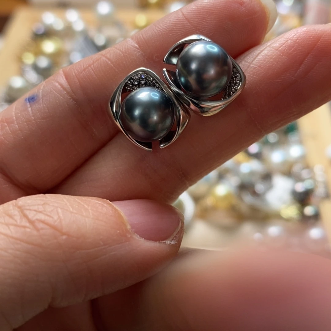 海水珍珠耳饰银S925镶嵌