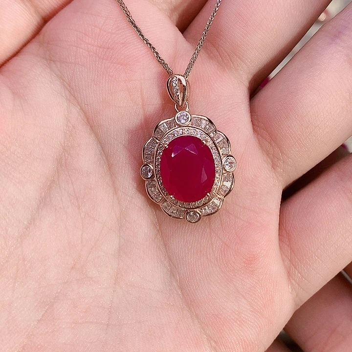 红宝石颈饰银S925镶嵌