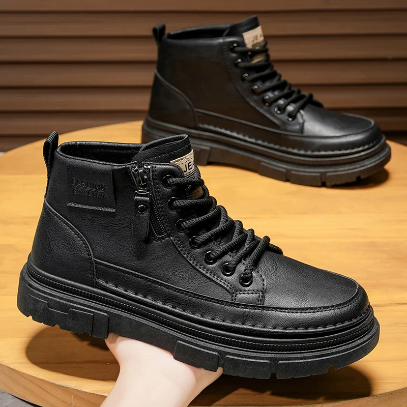 摔纹皮青春潮流马丁靴轻便男靴防水潮流冬季明星同款网红鞋子