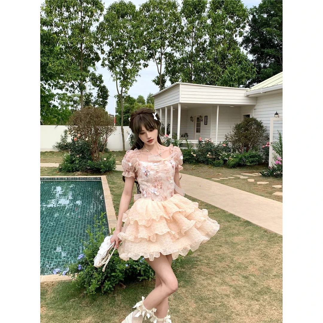 越韩小鱼春日迷雾 立体花纯欲蛋糕生日连衣裙蓬蓬裙夏季公主