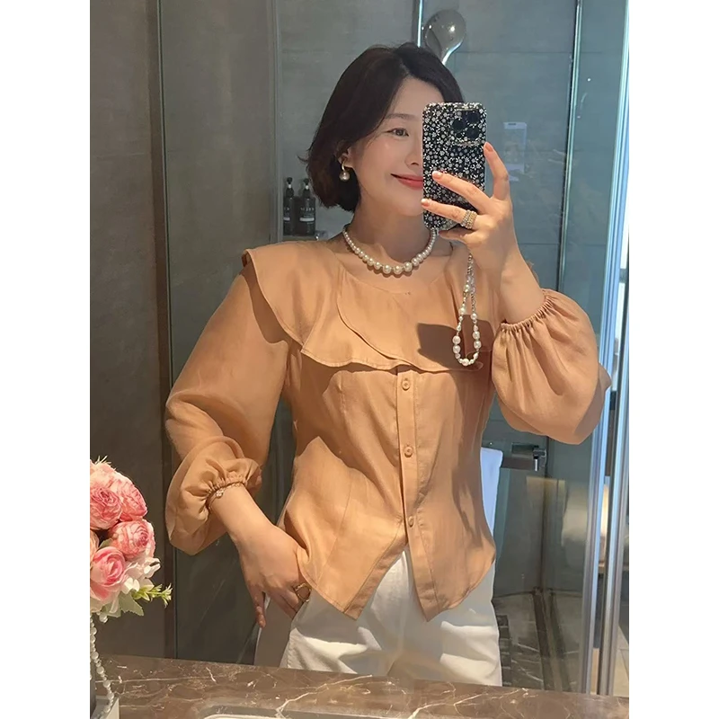 【DIS 现货】【暖阳派对】早秋气质显瘦荷叶领灯笼袖衬衫Z525C12421