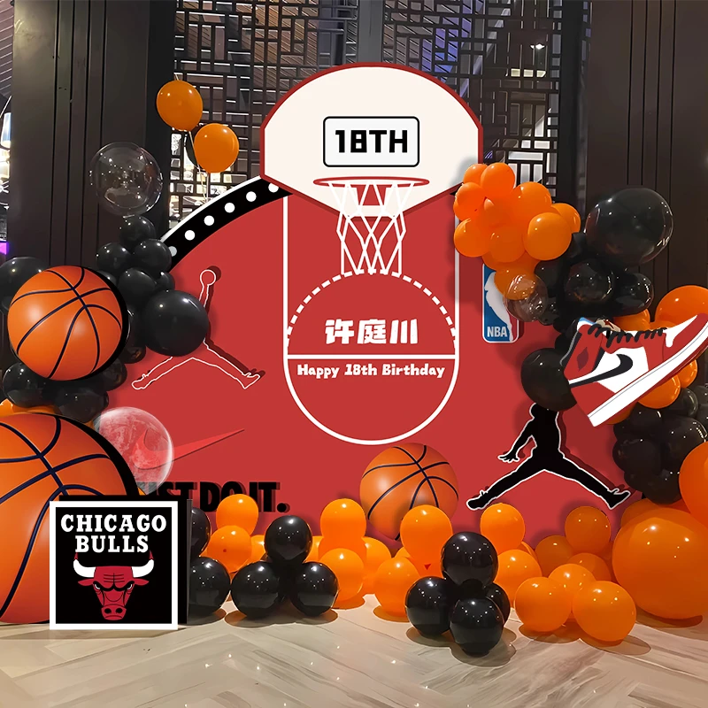 10-16篮球主题生日装饰场景布置男孩周岁派对背景墙kt板