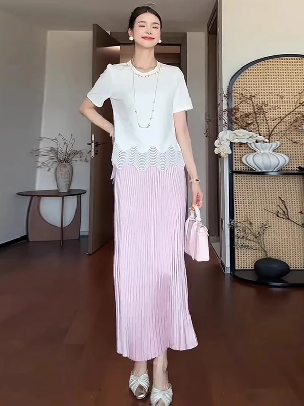 时尚套装裙女2025夏季新款洋气显瘦短袖上衣半身裙气质减龄两件套