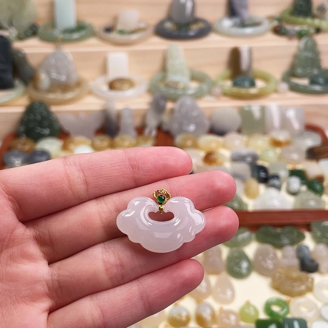 和田玉18K金镶嵌吊坠(不含链)