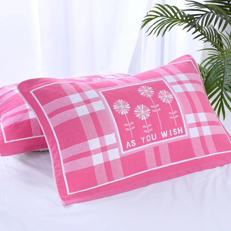 纱布枕巾情侣棉枕枕头巾一对装成人家用吸汗加大加厚柔软透气