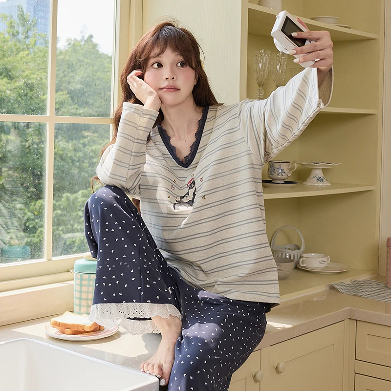 2025新款秋冬女士带胸垫棉绸睡衣长袖长裤睡衣套装可外穿家居服