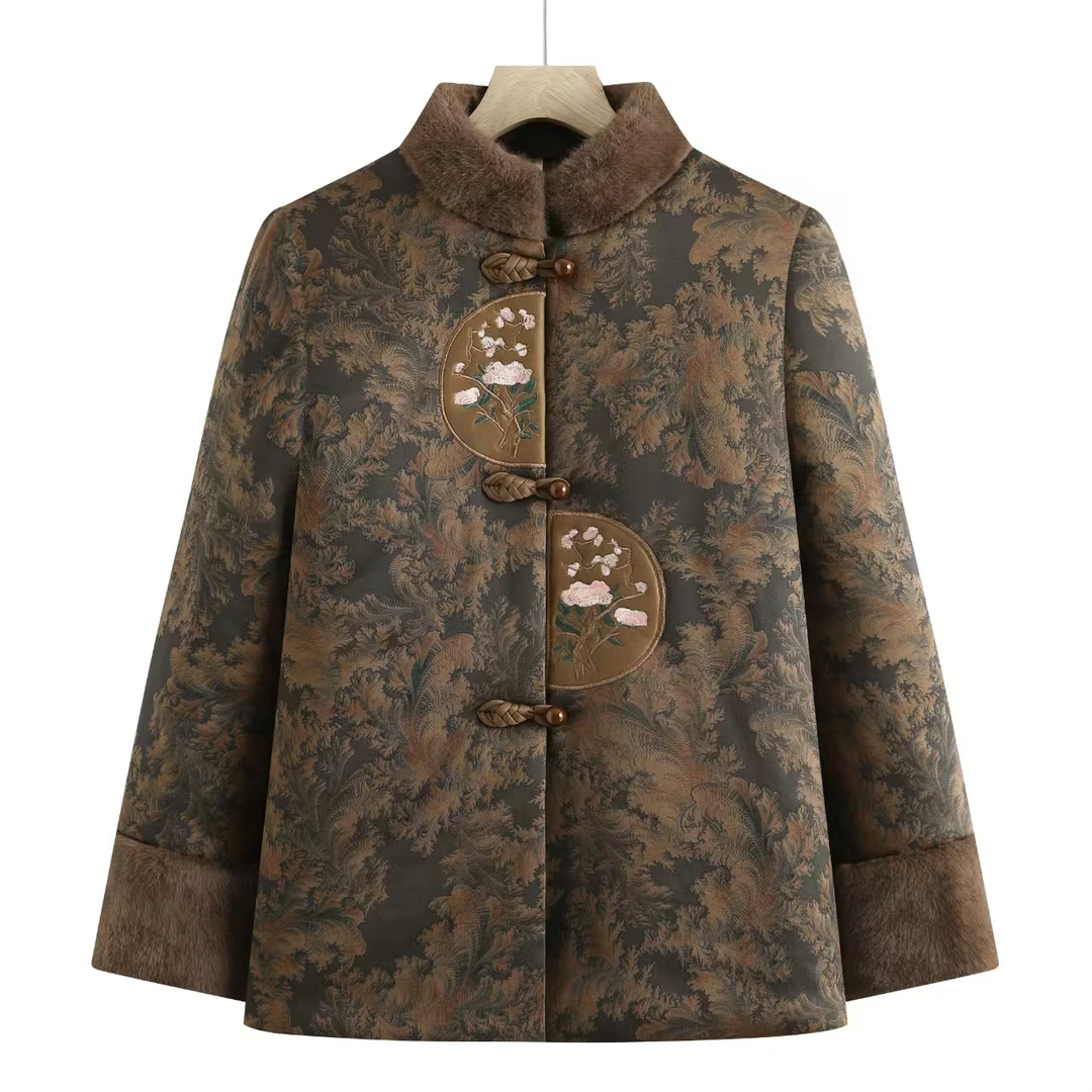 7719-秋冬时尚妈妈装遮肉显示加厚保暖妈妈装上衣外套【康燕】