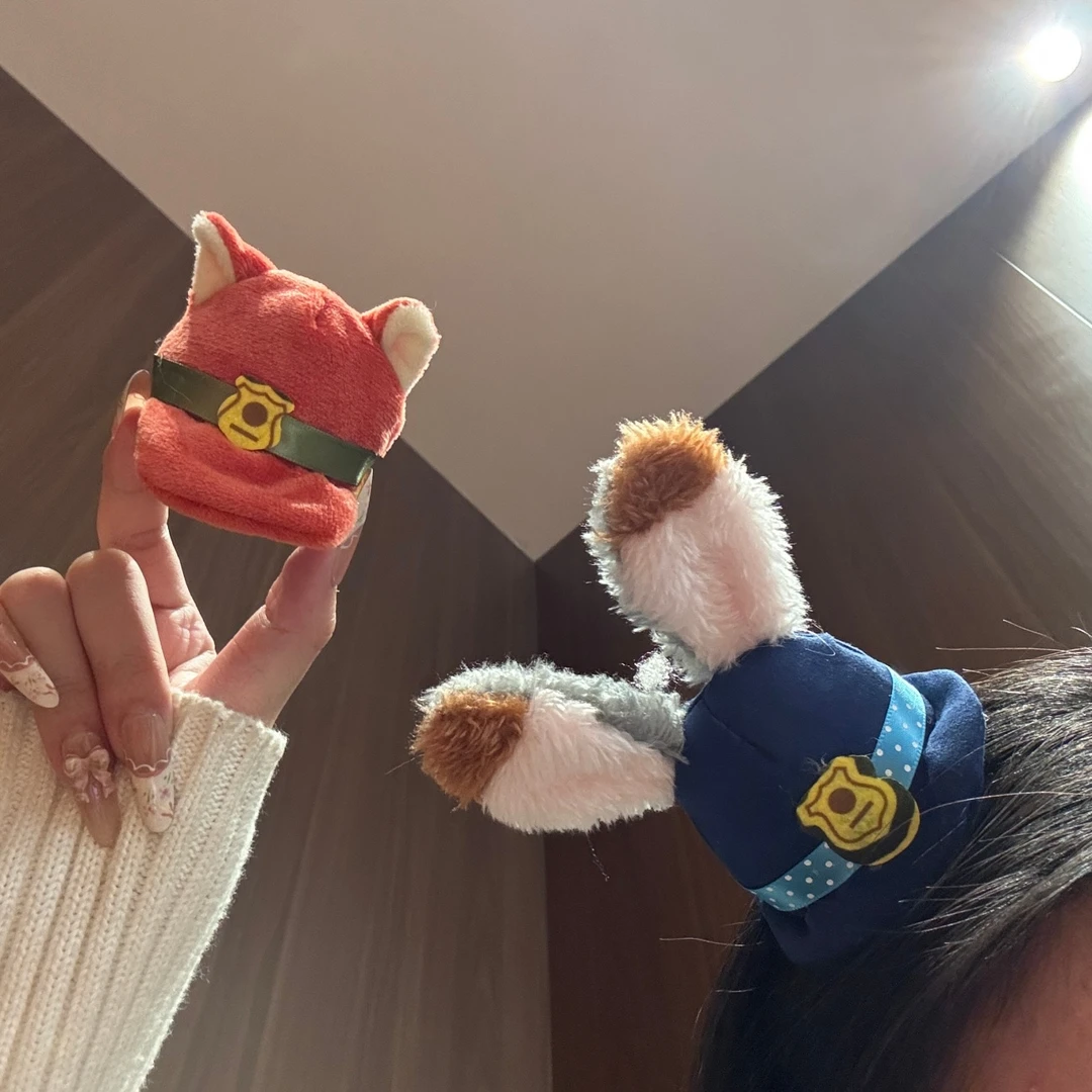 疯狂动物城朱迪尼克毛绒帽子发夹甜美卡通少女侧边刘海夹拍照头饰