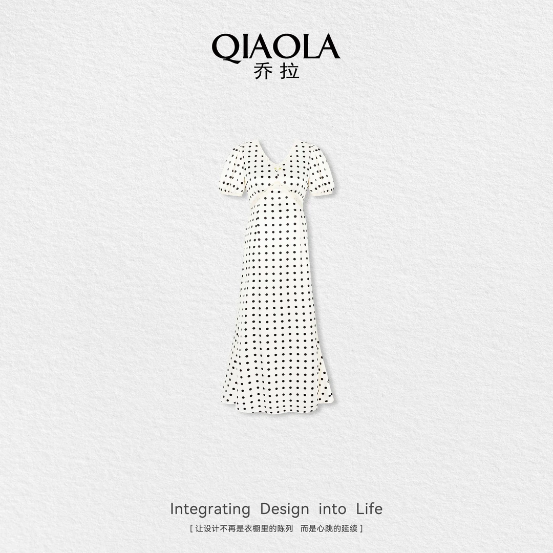 QIAOLA/乔拉【轻梦之约】夏季新款V领泡泡袖气质高级感连衣裙预售