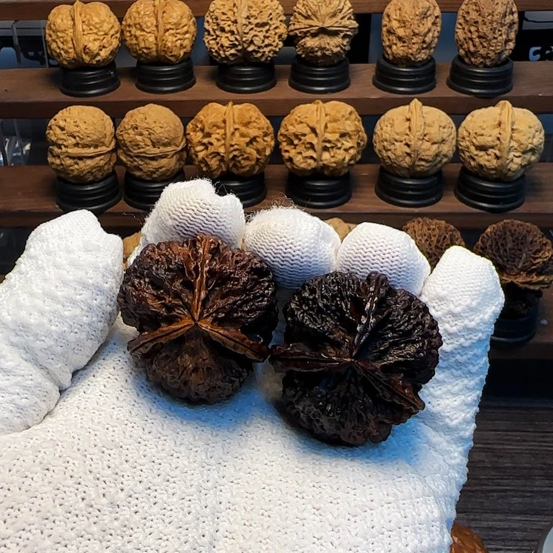 文玩核桃把件全彩三棱