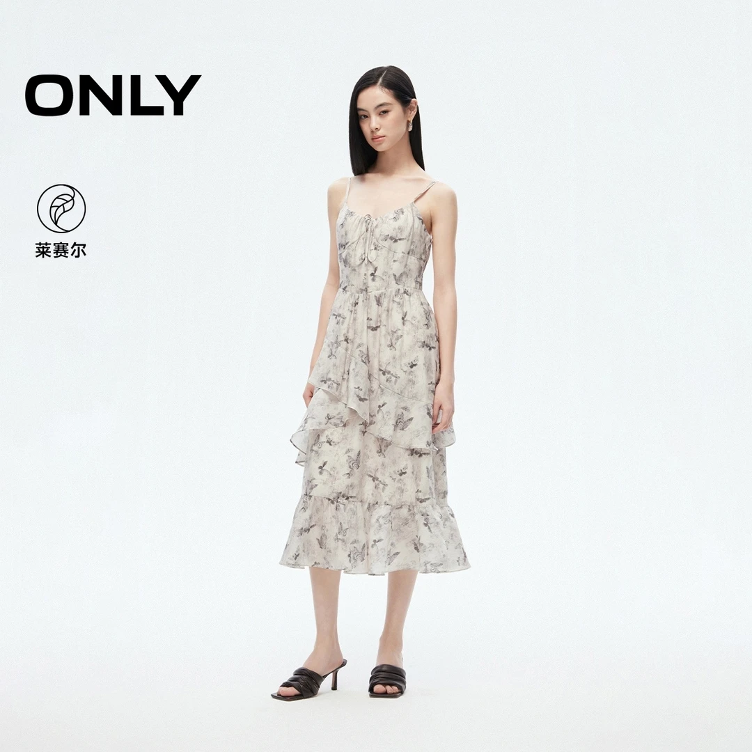ONLY夏季蝴蝶花边收腰长裙连衣裙女气质千金清冷感女装|125207052