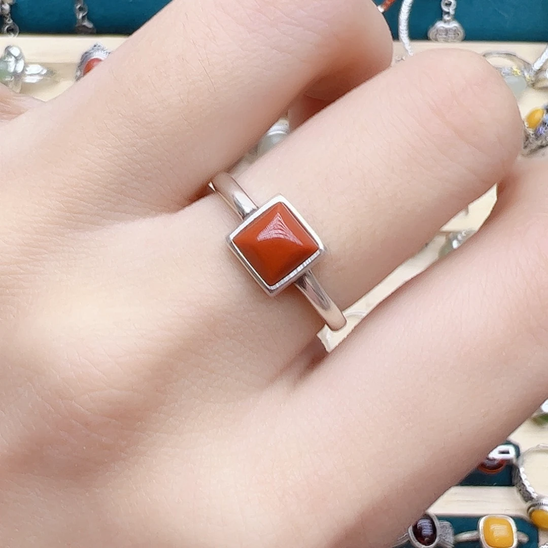 玛瑙/玉髓戒指银S925镶嵌