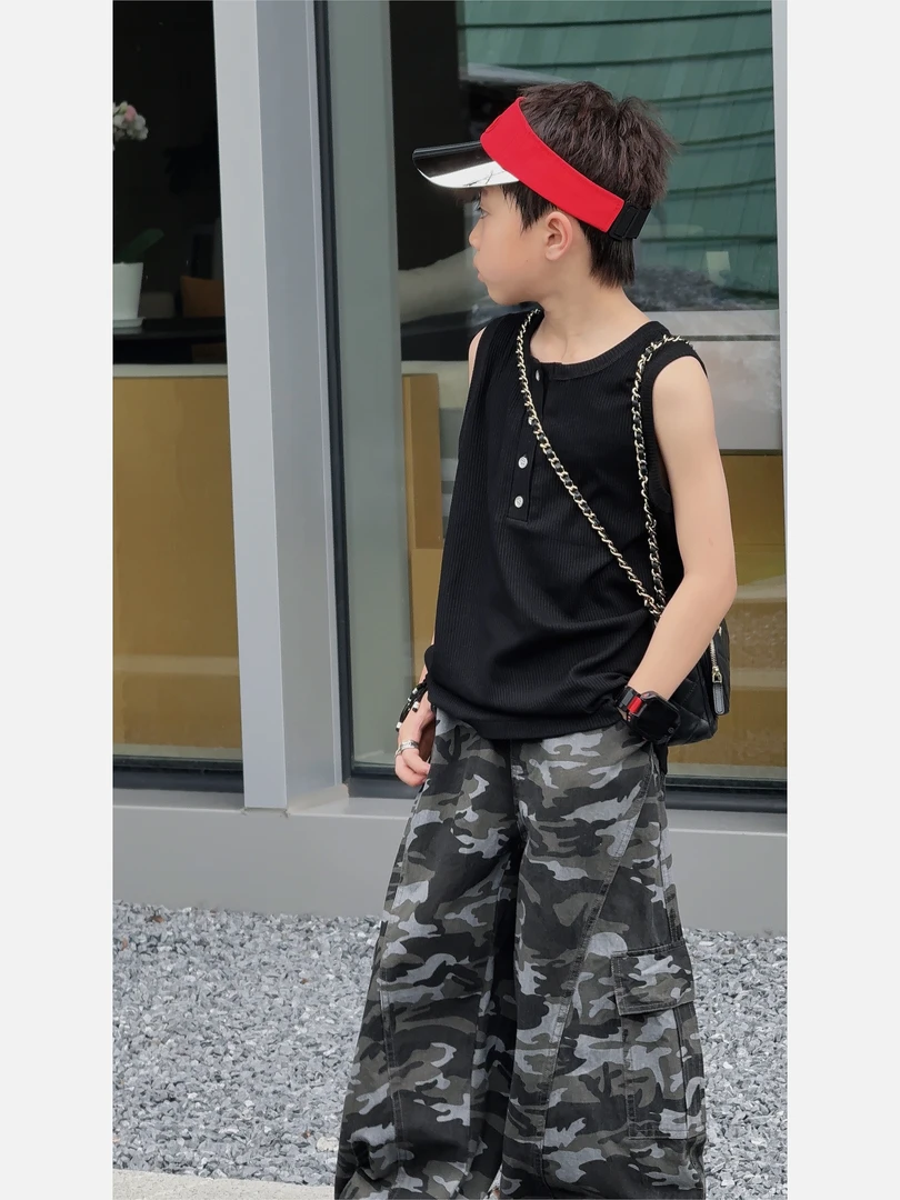 【RICEMIFANG】｜纽扣背心｜ 儿童ins夏季黑色纽扣无袖T恤