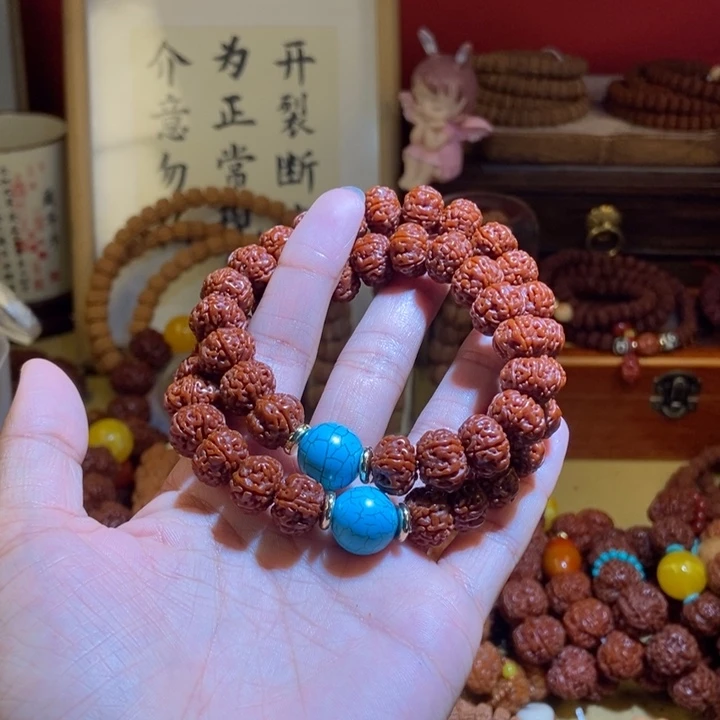 吊坠金刚菩提136玉化双圈蓝珠