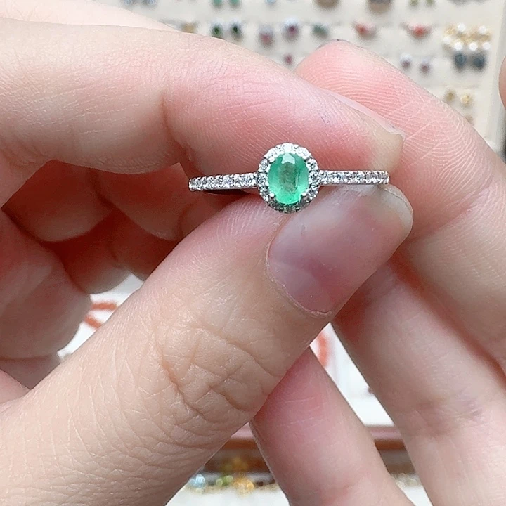 祖母绿戒指银S925镶嵌戒指876