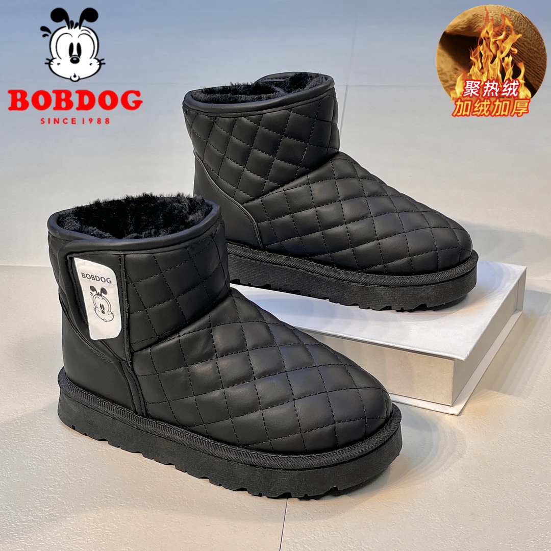 巴布豆加绒加厚雪地靴2024冬季新款男女中大童保暖防滑防水棉鞋