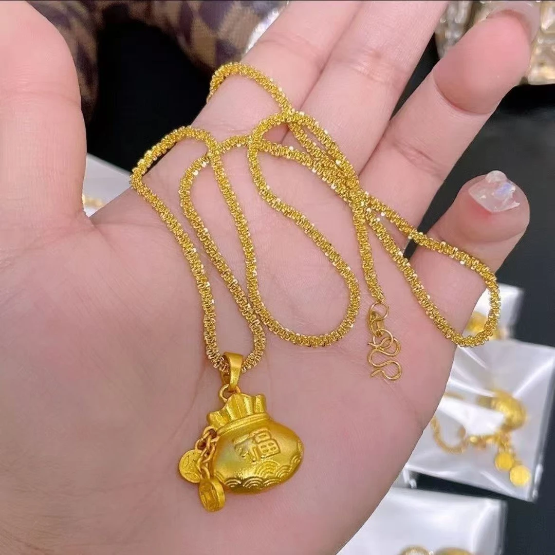 铜合金吊坠 女款项链福袋吊坠简约小众设计首饰送妈妈礼物轻奢