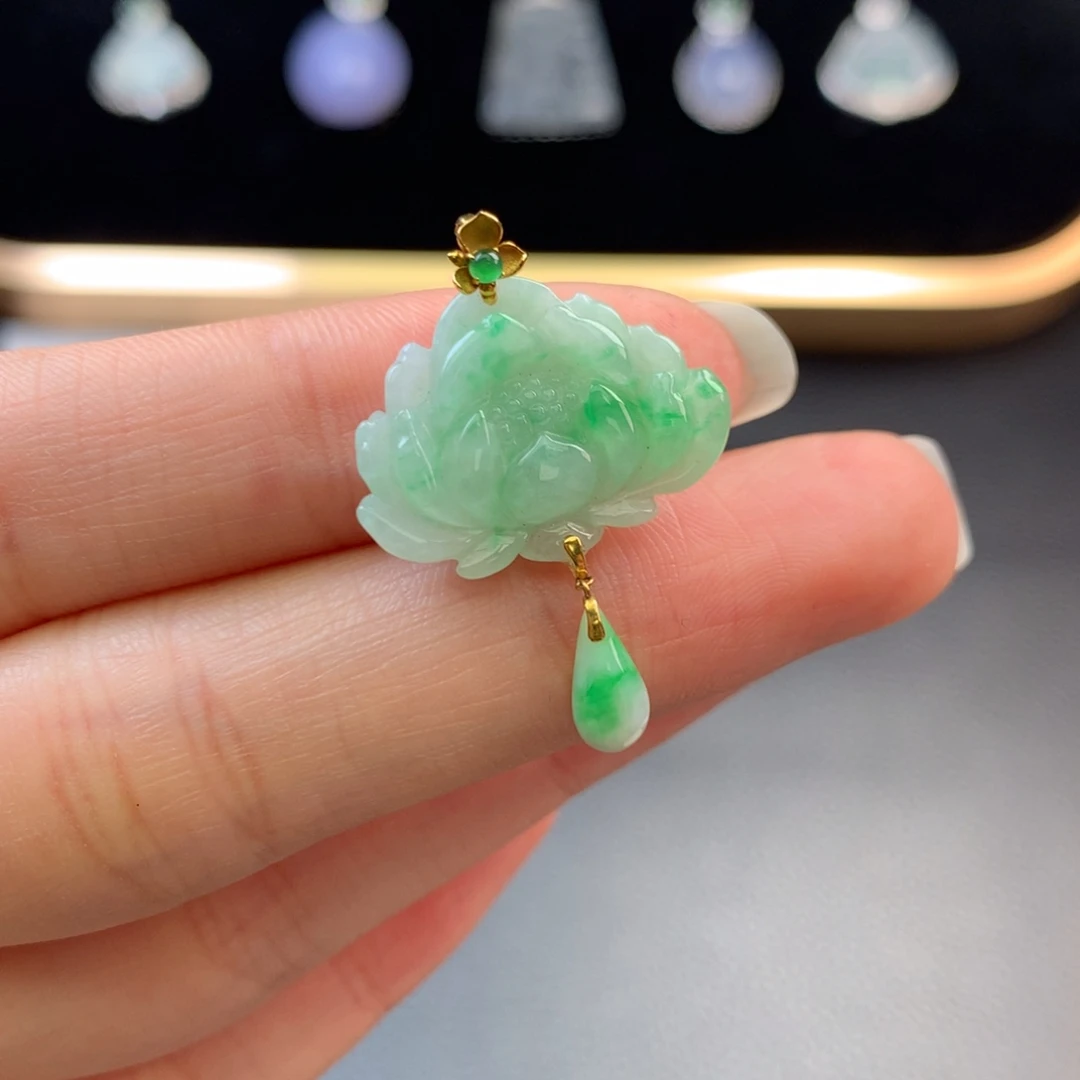 翡翠18K金镶嵌挂件48小时鉴赏期  退货不扣服务费