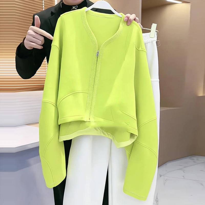 帽衫女款秋季新款爆款时尚气质V领拉链卫衣休闲显瘦洋气减龄上衣
