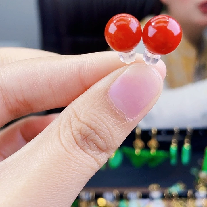 翡翠耳饰银S925镶嵌饰品